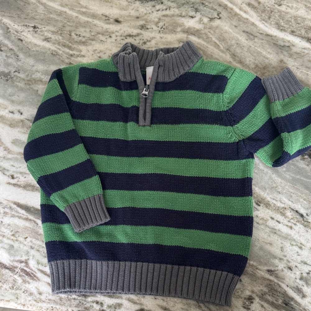 Hanna Andersson Toddler Striped Green and Navy Sweater Size 90